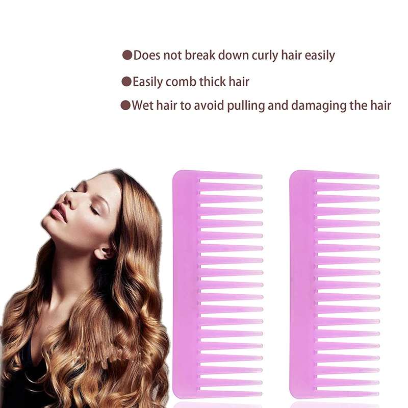 Wide Tooth Comb for Curly Hair Wet Dry Hair,( purple,2 Pieces