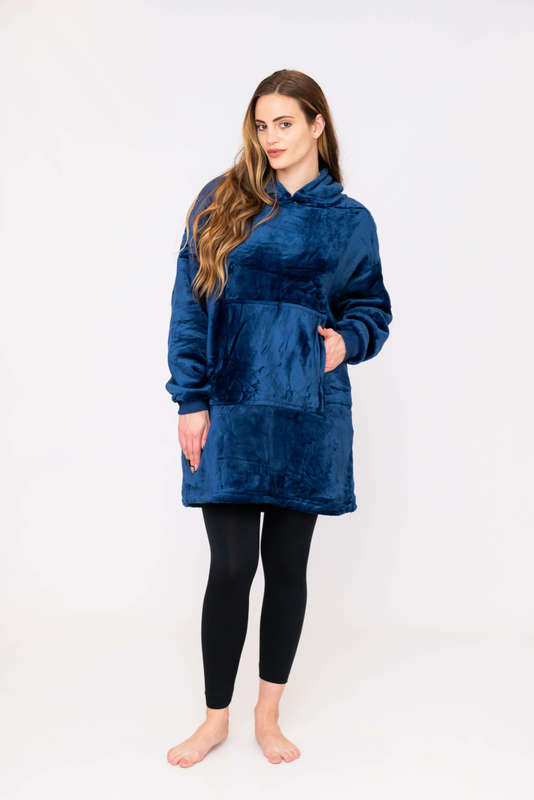 Huggle Hoodie Ultra Plush Blanket Sherpa Hoodie Navy