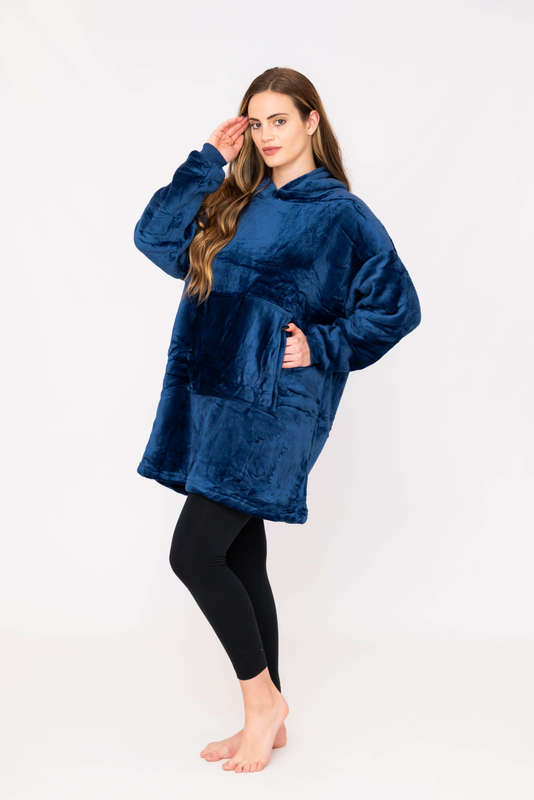 Huggle Hoodie Ultra Plush Blanket Sherpa Hoodie Navy