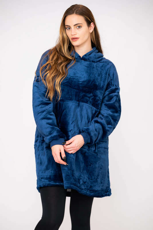 Huggle Hoodie Ultra Plush Blanket Sherpa Hoodie Navy