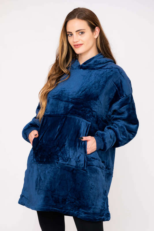 Huggle Hoodie Ultra Plush Blanket Sherpa Hoodie Navy