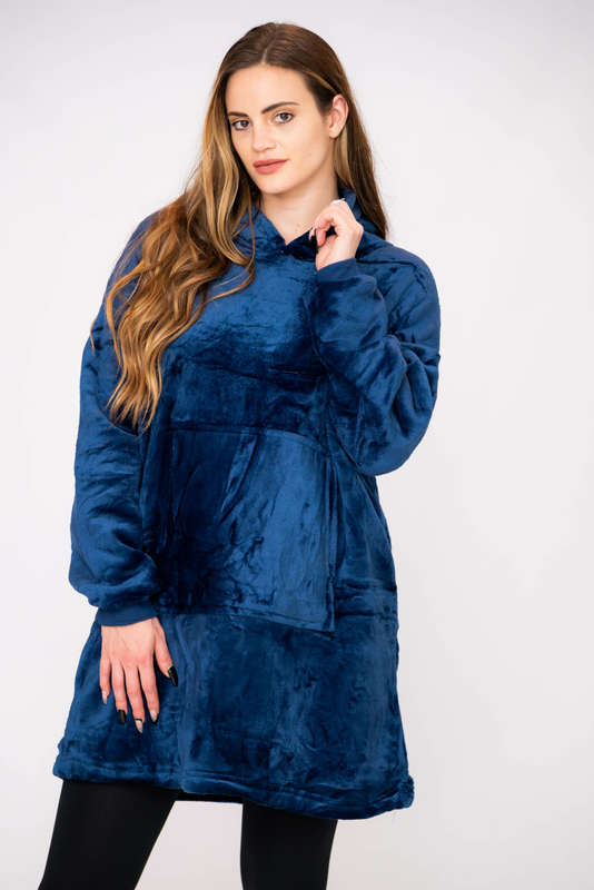 Huggle Hoodie Ultra Plush Blanket Sherpa Hoodie Navy