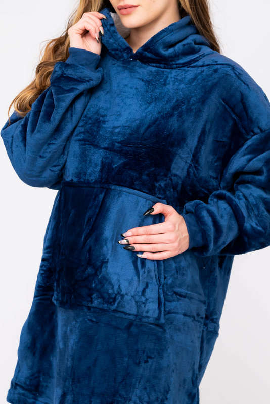 Huggle Hoodie Ultra Plush Blanket Sherpa Hoodie Navy