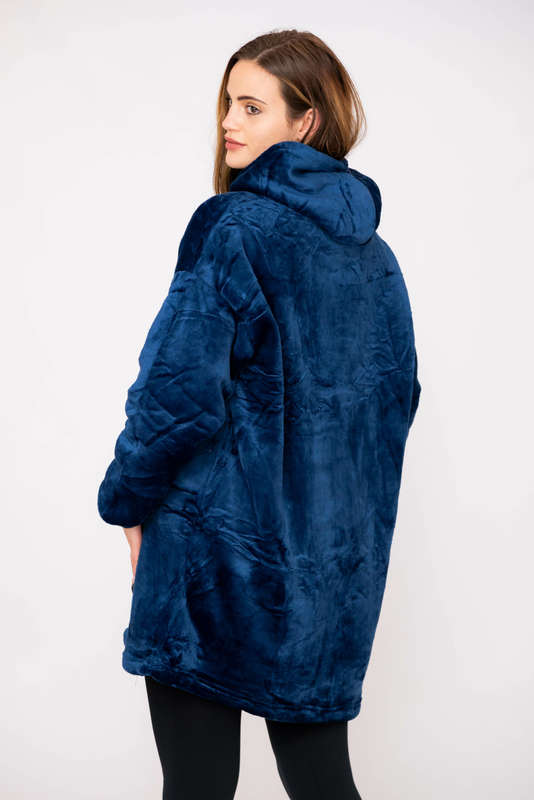 Huggle Hoodie Ultra Plush Blanket Sherpa Hoodie Navy