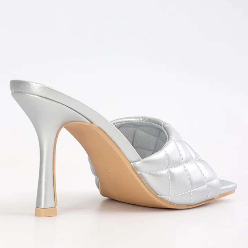 Olivia & Kate Padded Heeled Mule Sandals - Silver
