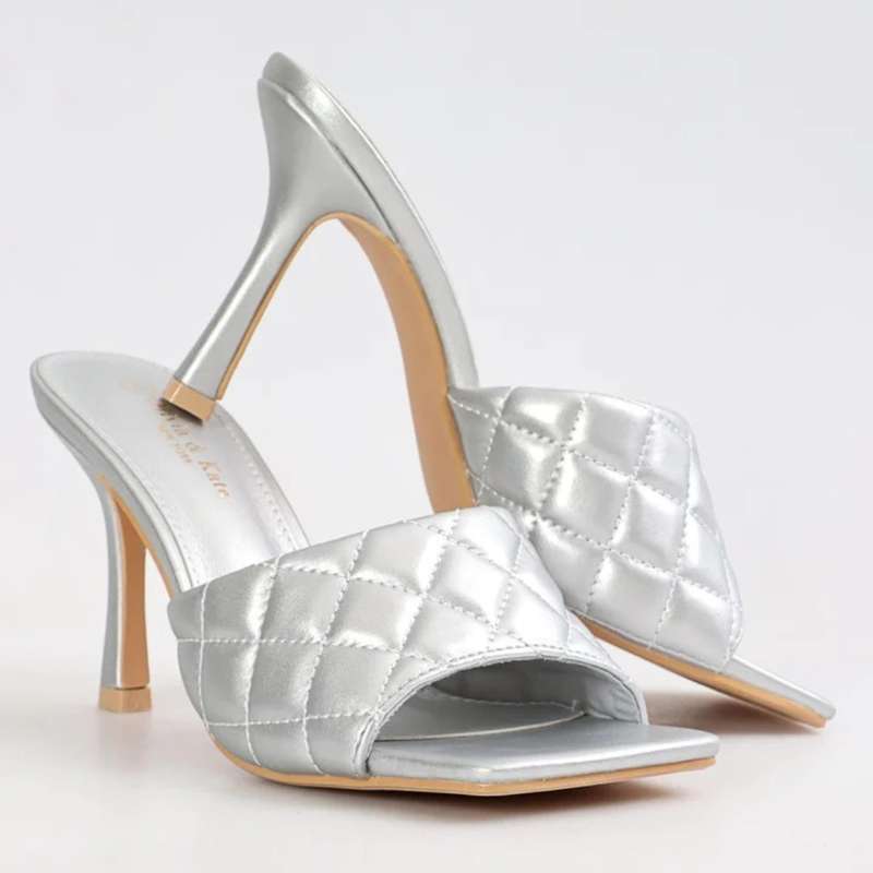 Olivia & Kate Padded Heeled Mule Sandals - Silver