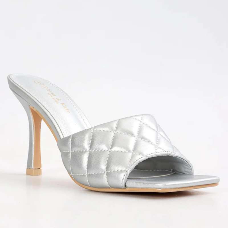 Olivia & Kate Padded Heeled Mule Sandals - Silver