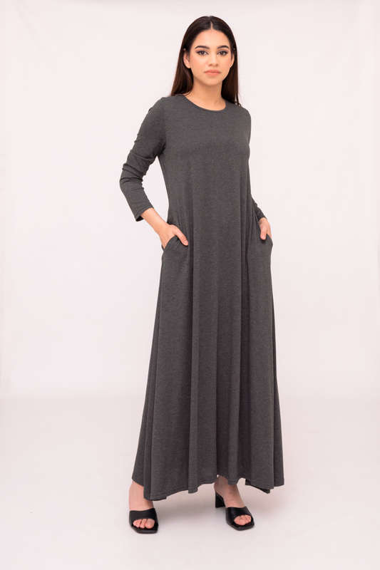Asmaah Maxi Long Sleeve Dress With Pockets