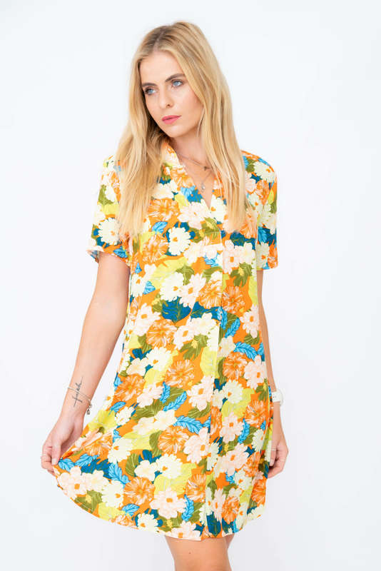 Short & Sweet Floral Printed Summer Short Sleeve Shirt Dress