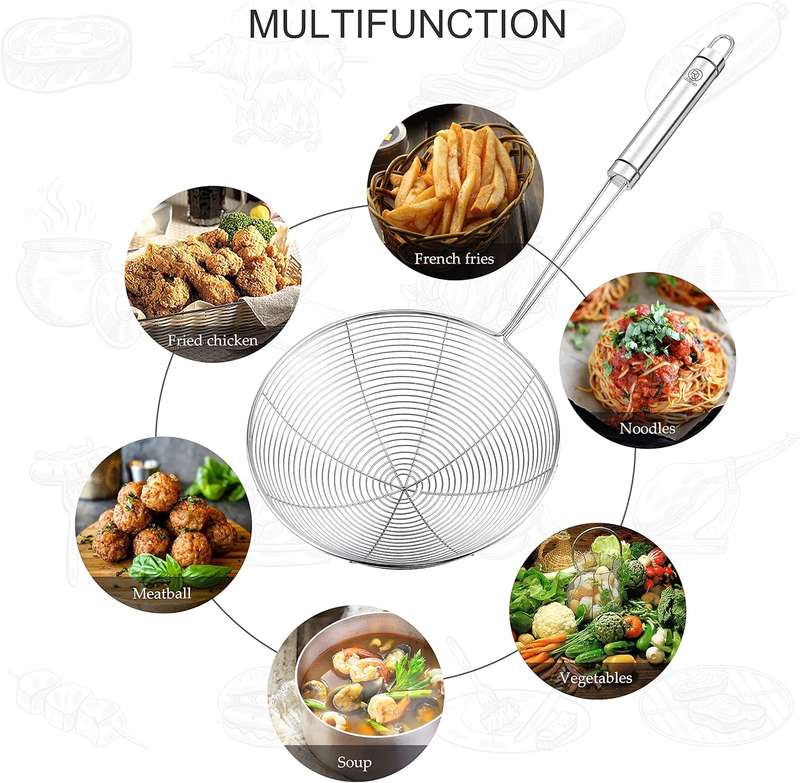 Stainless Steel Round Base Spiral Wire Skimmer Ladle 2 Piece Set