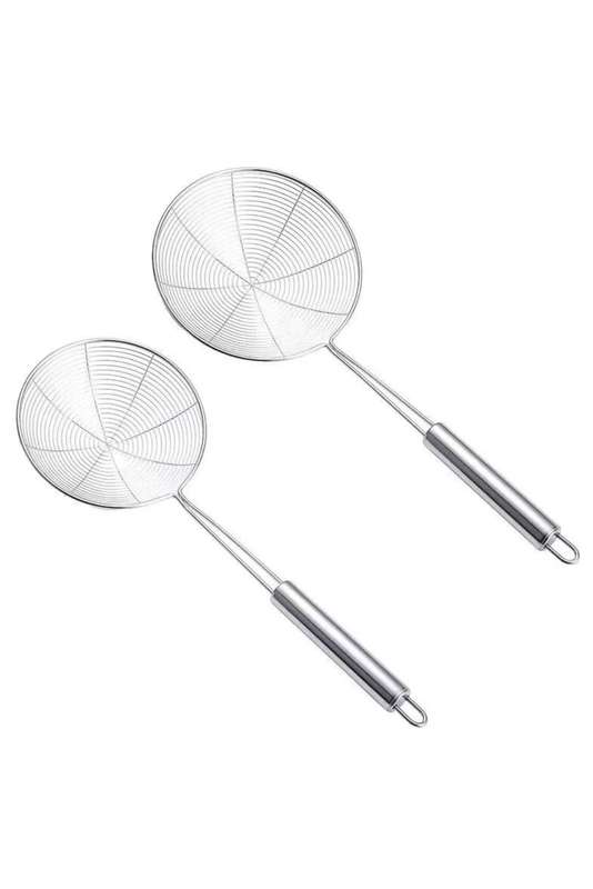 Stainless Steel Round Base Spiral Wire Skimmer Ladle 2 Piece Set