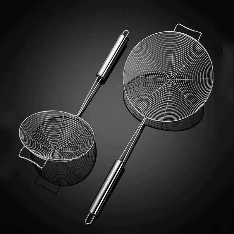 Stainless Steel Round Base Spiral Wire Skimmer Ladle 2 Piece Set