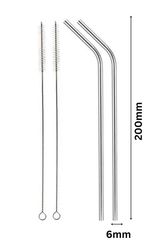 Stainless Steel Straws & Brush Set 200mm Combo