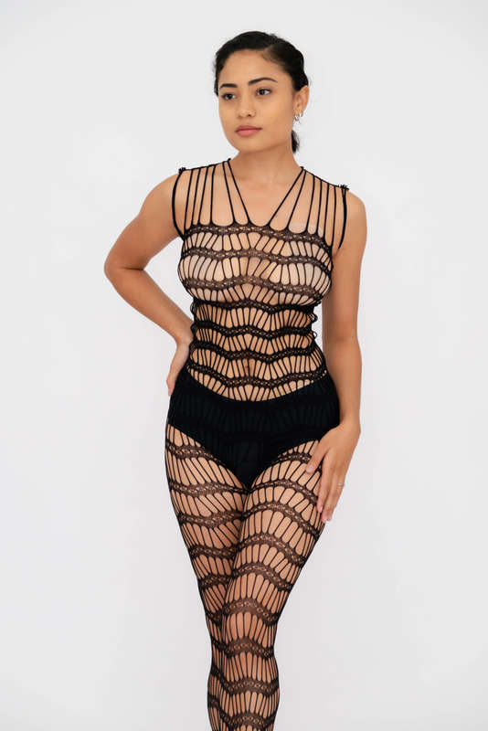 Steamy Nights Fishnet Body stocking Lingerie Dress Set With Seamless Panty