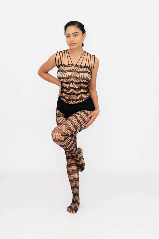 Steamy Nights Fishnet Body stocking Lingerie Dress Set With Seamless Panty