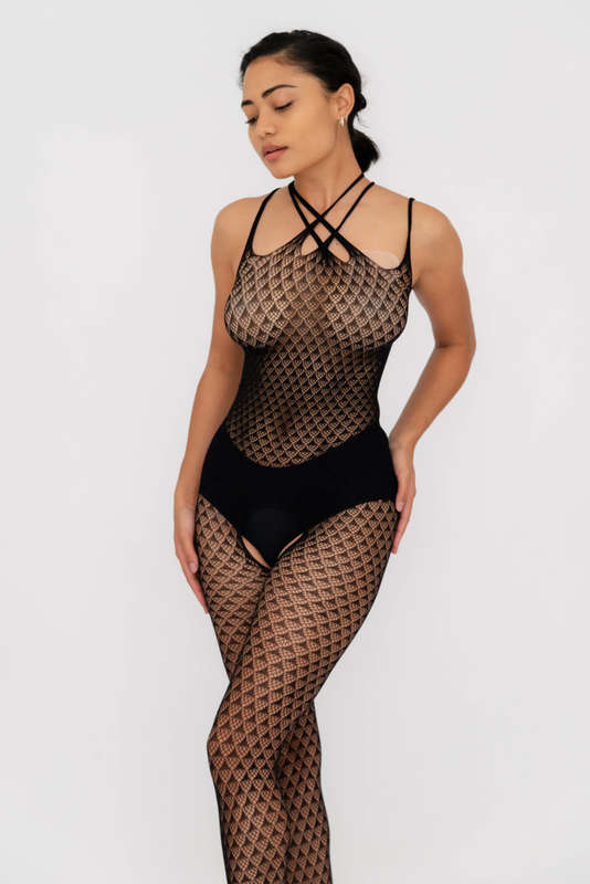 Steamy Nights Fishnet Body stocking Lingerie Dress Set With Seamless Panty