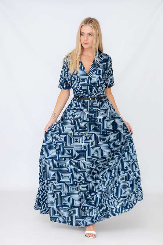 Xavia Short Belted Sleeve Maxi Dress With Pockets