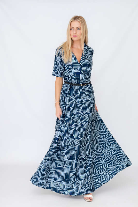 Xavia Short Belted Sleeve Maxi Dress With Pockets