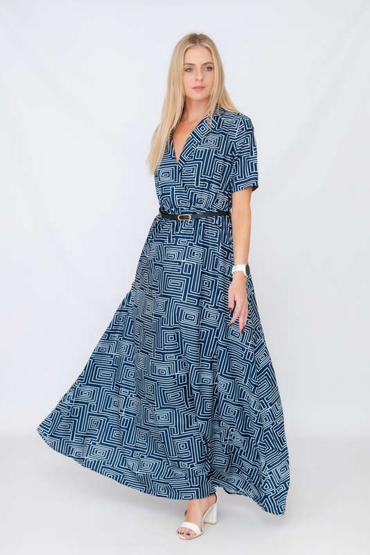 Xavia Short Belted Sleeve Maxi Dress With Pockets