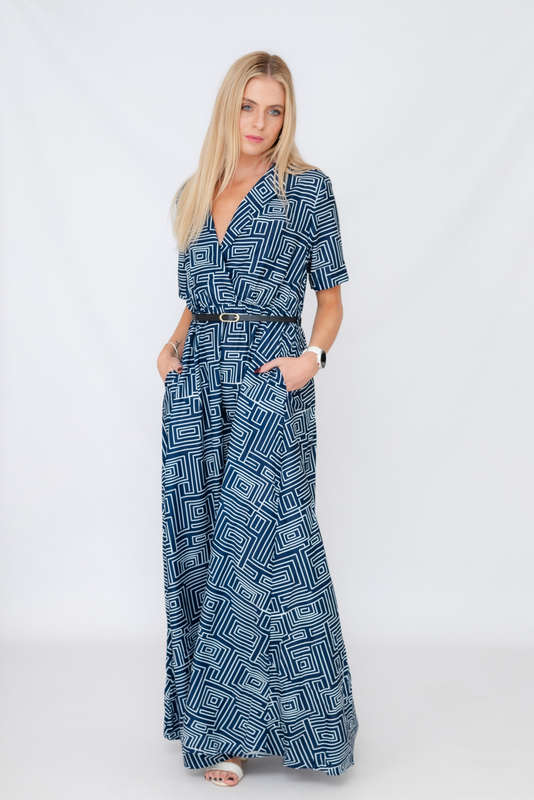 Xavia Short Belted Sleeve Maxi Dress With Pockets
