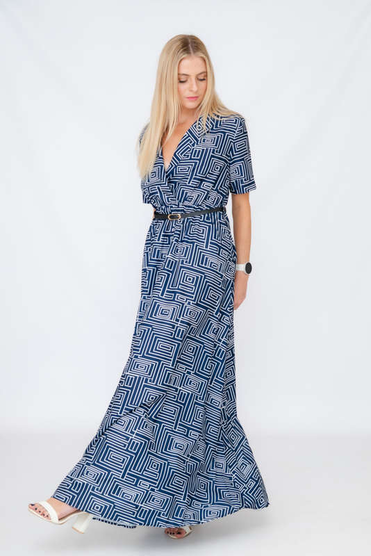 Xavia Short Belted Sleeve Maxi Dress With Pockets