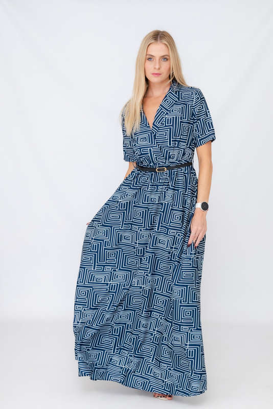 Xavia Short Belted Sleeve Maxi Dress With Pockets