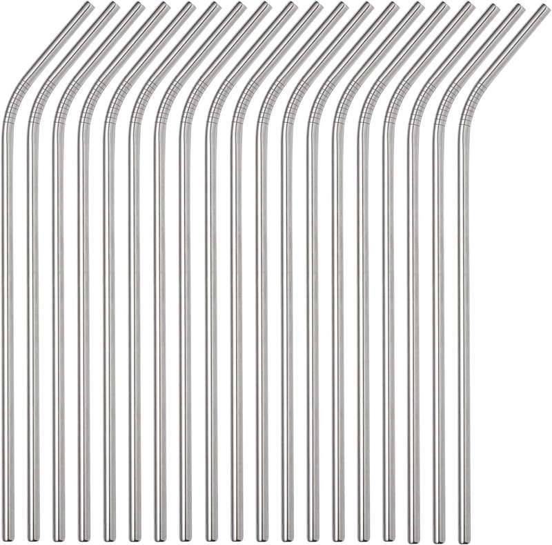 6 Printed Can Shaped Drinking Glass Tumblers With Stainless Steel Straws & Straw Brush