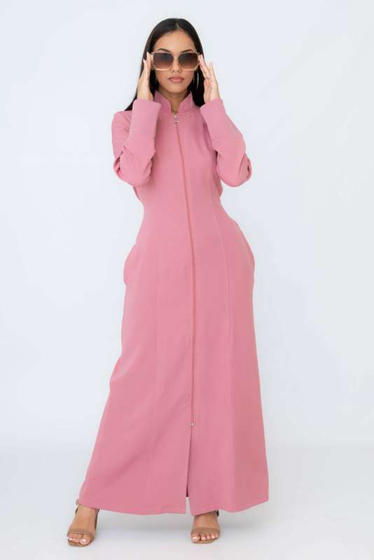 Daneen Long Zipp-Up Maxi Winter Cloak Abaya Dress With Pockets