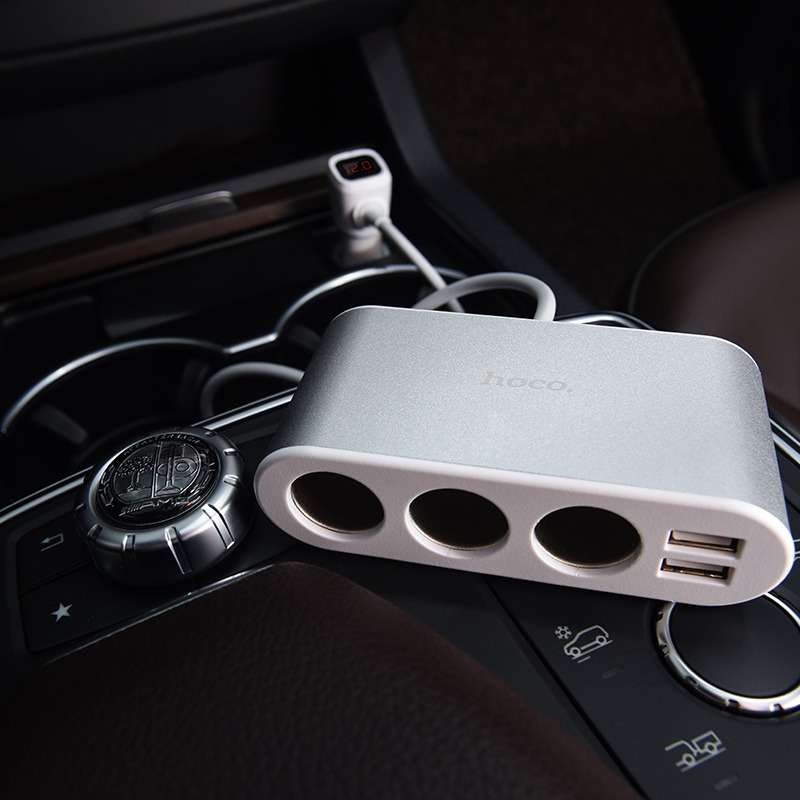HOCO Dual USB Three Cigarette Lighter Ports With LCD Display Car Charger  Z13