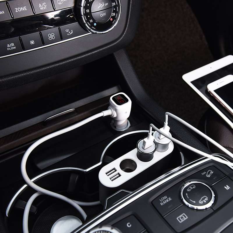 HOCO Dual USB Three Cigarette Lighter Ports With LCD Display Car Charger  Z13