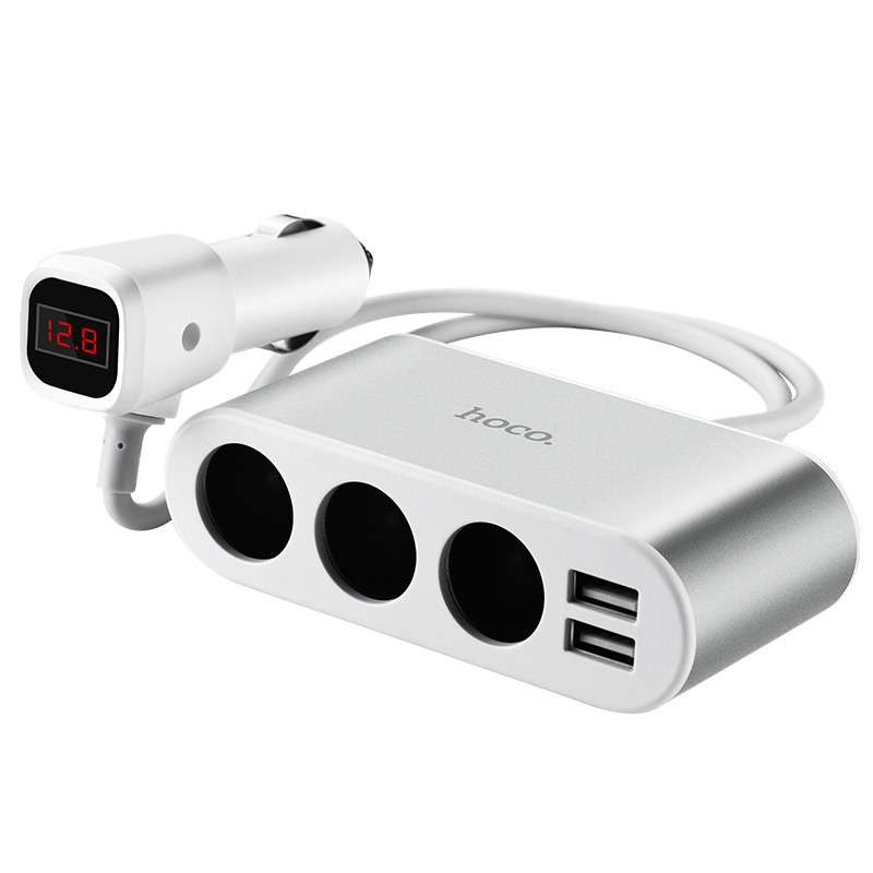 HOCO Dual USB Three Cigarette Lighter Ports With LCD Display Car Charger  Z13