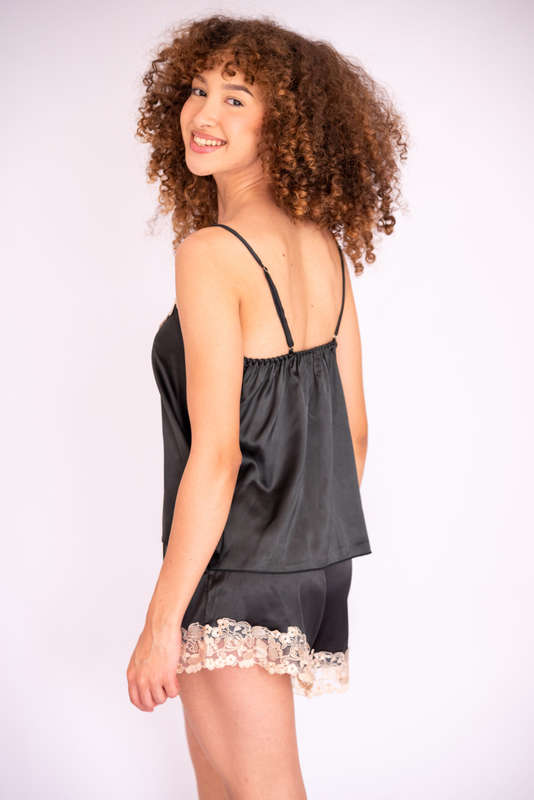 Ladies Summer Satin Pyjama Set - Cami lace top & Shorts