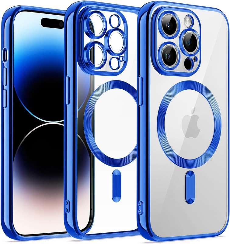 Metalic Magnetic Clear for iPhone 14 Pro Case, with Camera Protection MagSafe, Shockproof Slim Ma...