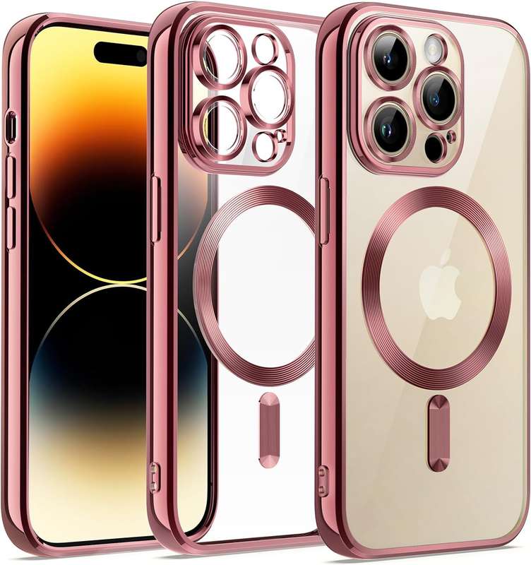 Metalic Magnetic Clear for iPhone 14 Pro Case, with Camera Protection MagSafe, Shockproof Slim Ma...