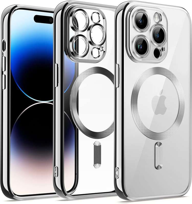 Metalic Magnetic Clear for iPhone 14 Pro Case, with Camera Protection MagSafe, Shockproof Slim Ma...