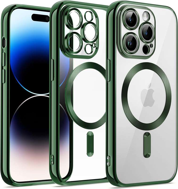 Metalic Magnetic Clear for iPhone 14 Pro Case, with Camera Protection MagSafe, Shockproof Slim Ma...
