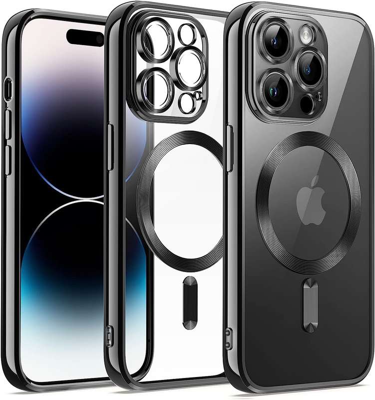Metalic Magnetic Clear for iPhone 14 Pro Case, with Camera Protection MagSafe, Shockproof Slim Ma...