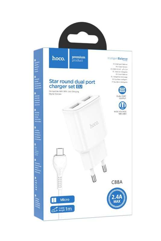 HOCO C88A Dual Port Charger Set With Micro Cable 1m