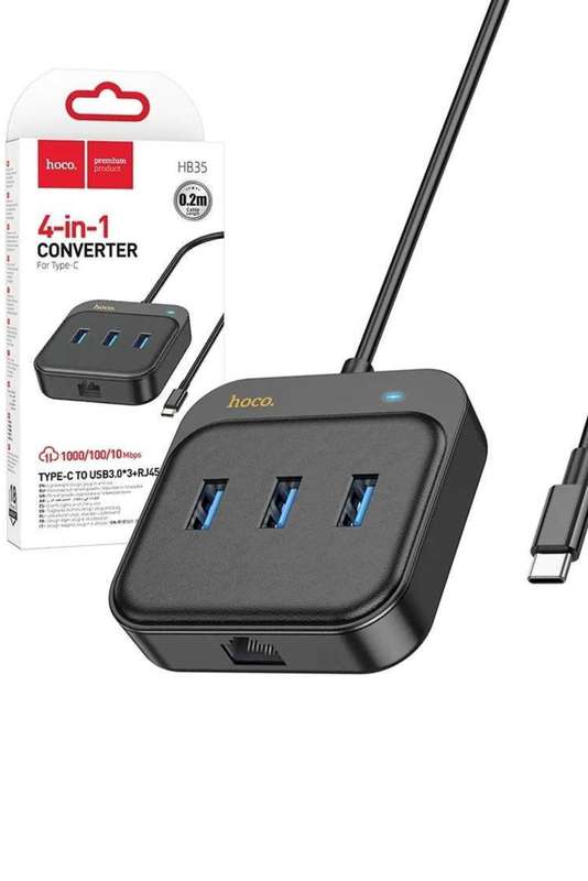 HOCO HB35 4 in 1 USB-C / Type-C to USB2.0x3+RJ45 100M Ethernet Adapter