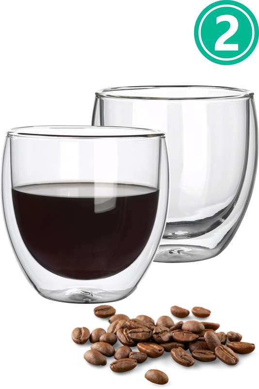 Set Of 2 X 250ml Senza Clear Double Wall Milk Coffee Tea Insulated Mug