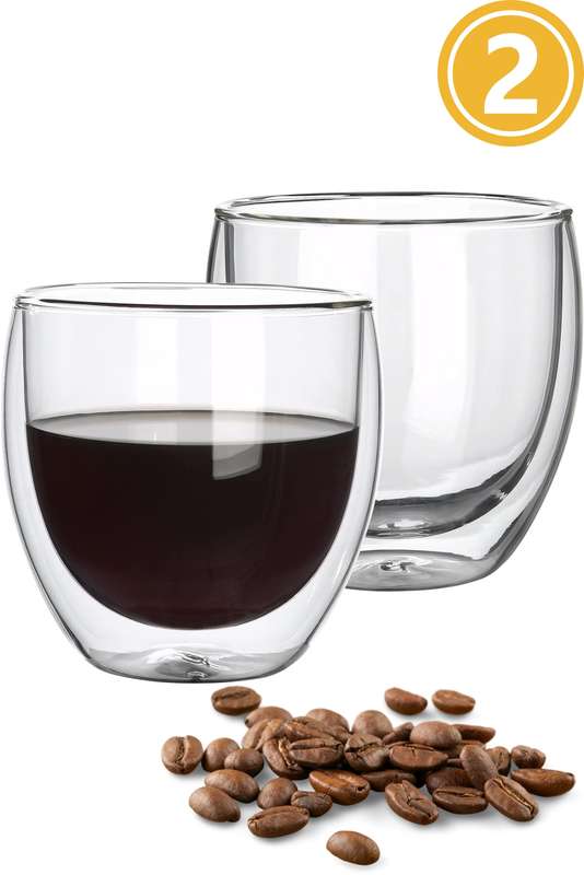 Set Of 2 X 150ml Senza Clear Double Wall Milk Coffee Tea Insulated Mug