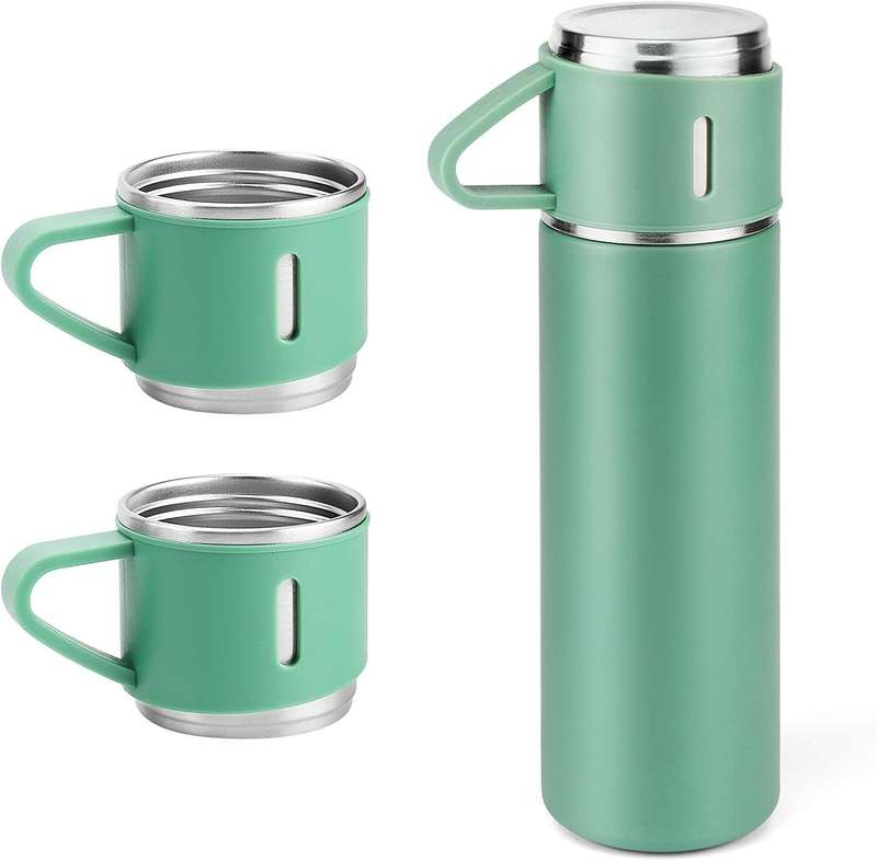 Thermos Vacuum Double Wall Of Stainless Steel Flask Set With 3 Cups 500ml