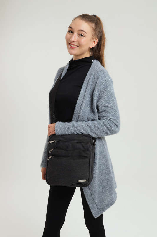 Unisex Multi Zipper Sling Shoulder Bag Crossbody Travel Messenger Bag Large