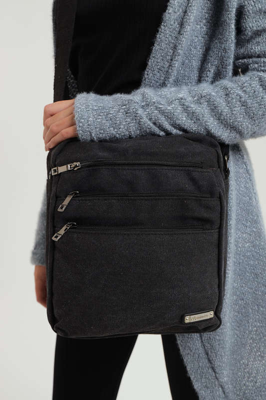 Unisex Multi Zipper Sling Shoulder Bag Crossbody Travel Messenger Bag Large
