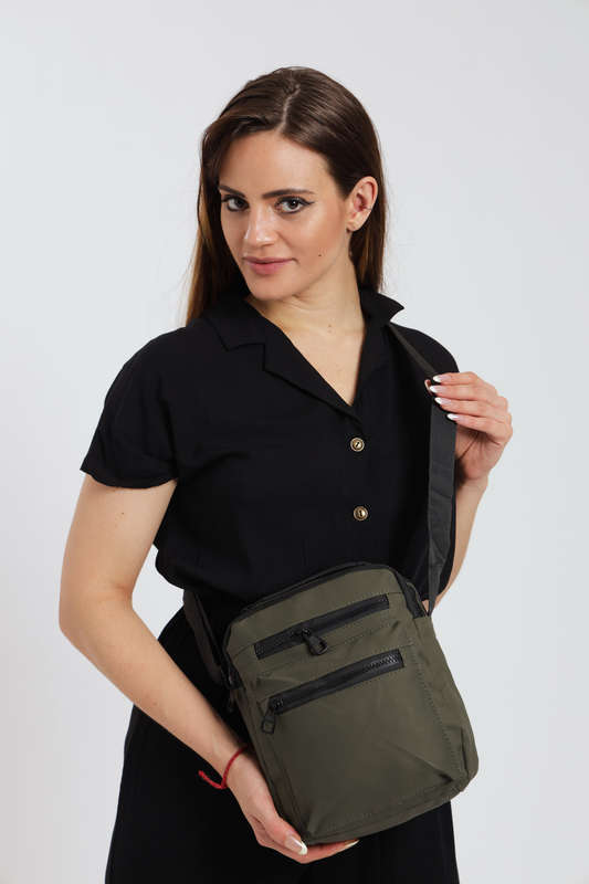 Unisex Multi Zipper Sling Shoulder Bag Crossbody Travel Messenger Bag
