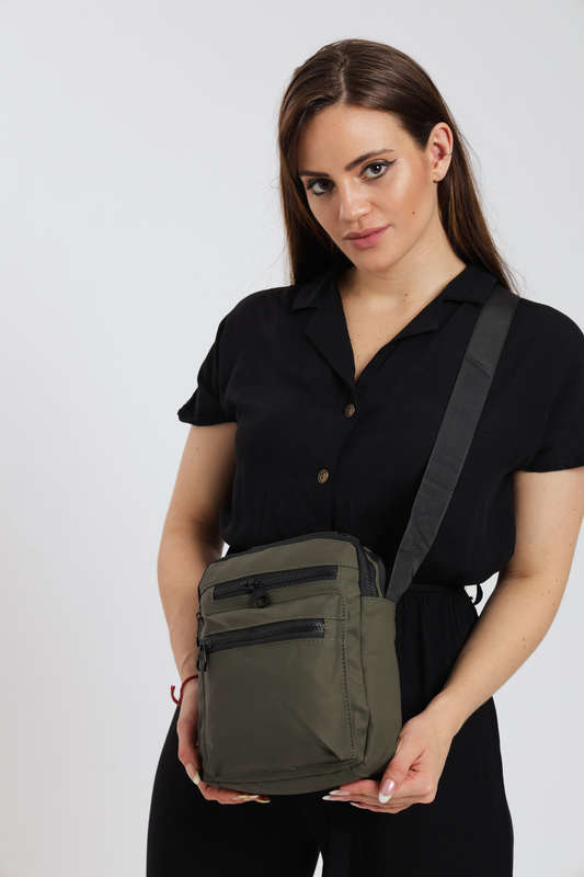 Unisex Multi Zipper Sling Shoulder Bag Crossbody Travel Messenger Bag