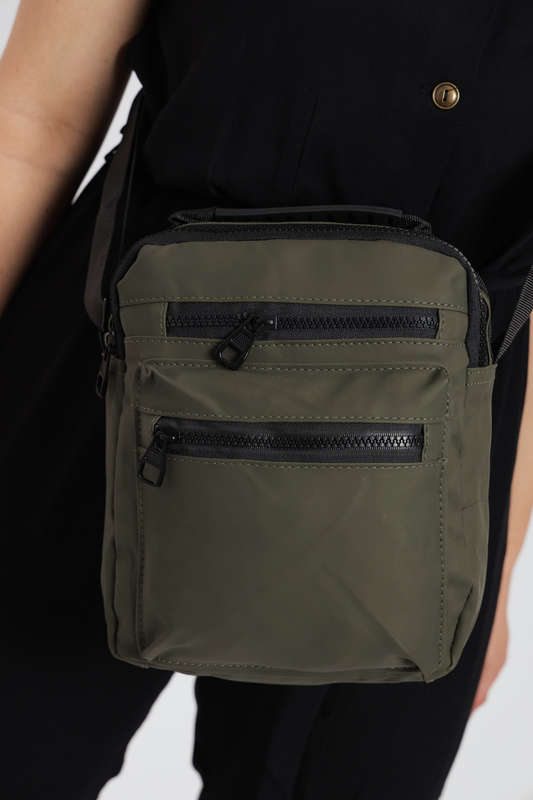 Unisex Multi Zipper Sling Shoulder Bag Crossbody Travel Messenger Bag