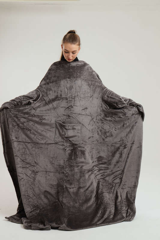 Wearable Fleece Throw Blanket with Sleeves and Foot Pockets