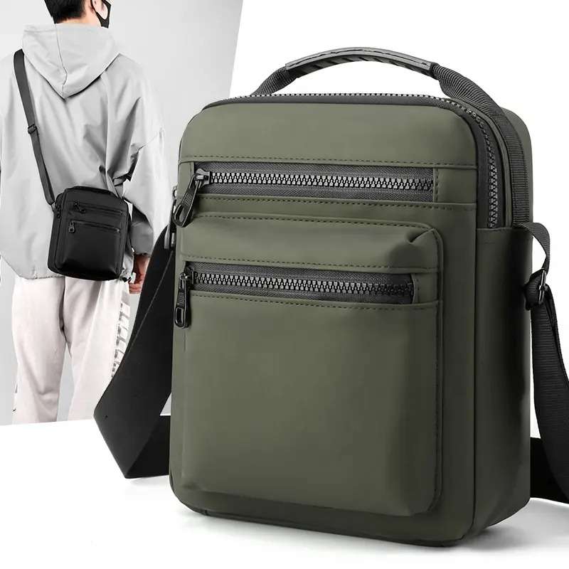 Unisex Multi Zipper Sling Shoulder Bag Crossbody Travel Messenger Bag