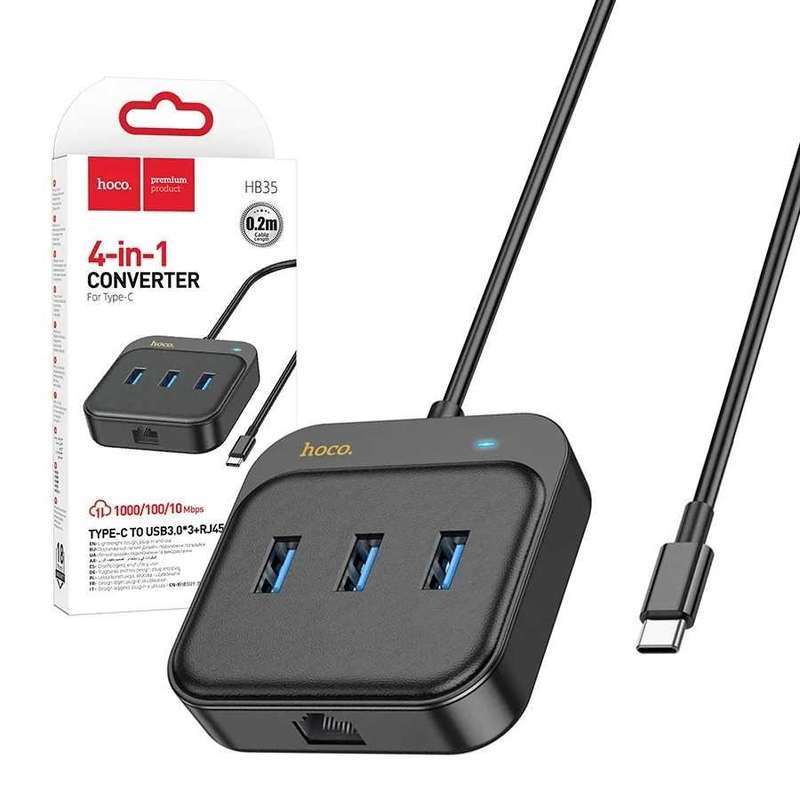 HOCO HB35 4 in 1 USB-C / Type-C to USB2.0x3+RJ45 100M Ethernet Adapter